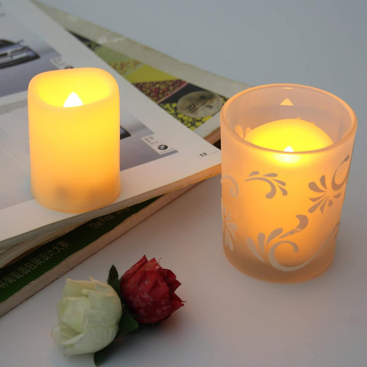 Flickering Battery Operated Flameless Votive LED Candles White 24 Pack